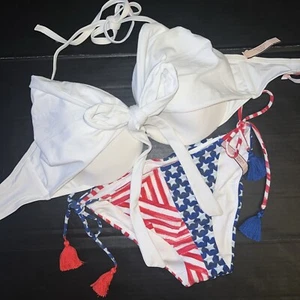 Victoria's Secret wrap 34DDD BIKINI S,M,L BOTTOM WHITE BLUE RED USA AMERICANA - Picture 1 of 5