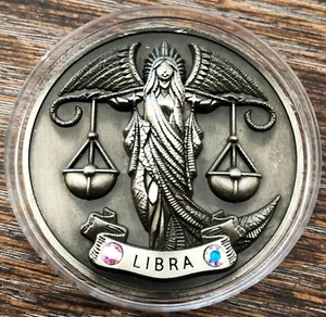 My Zodiac Coin - LIBRA - Swarovski® Crystals, 3D, Glow-In-The-Dark, Silver Color - Picture 1 of 4