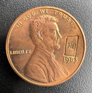 US Lincoln Penny Cent Counterstruck/State Stamped ND North Dakota 1983 - Picture 1 of 2