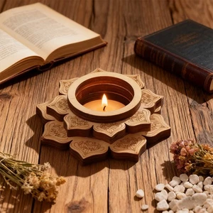 2PCS Wooden Lotus Candle Holder Diffuser Gravel Display Stand Boho Home Decor - Picture 1 of 6