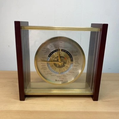 BULOVA World Clock Global Times Airplane Table/Mantle Clock Tested NICE - Image 1 of 4
