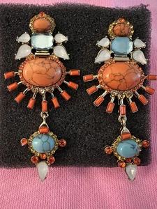 BETSEY JOHNSON AB CRYSTAL RHINESTONE SOUTHWEST DROP DANGLE EARRINGS - Picture 1 of 3