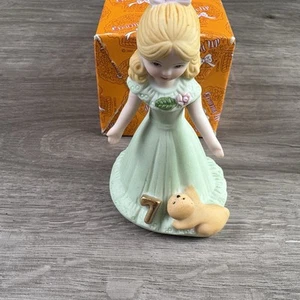 Estatuilla morena de porcelana Enesco cumpleaños niñas 7 años 1981 vintage - Imagen 1 de 7