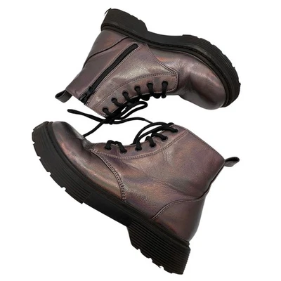 Botas de Combate Art Class Niñas Zoe Iridiscente Púrpura Cremallera Con Cordones Metálicas Talla 3 Foto 1 de 4