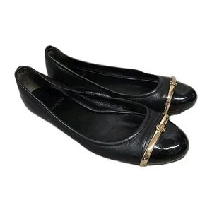 Bailarina plana Tory Burch Pacey de cuero negra con logotipo y puntera para mujer talla 8 LEER - Imagen 1 de 10