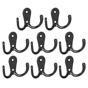 8 Stück Wandhaken Zinklegierung Doppelzinken Retro Haken zum Aufhängen Handtuch schwarz - Bild 1 von 6