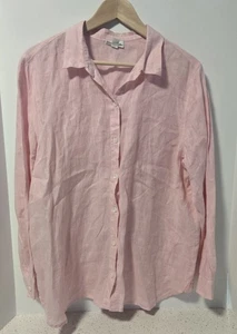 Blusa de Lino J. JIll Love M Rosa Botón Frontal Manga Larga Costera Preppy Playa - Imagen 1 de 8