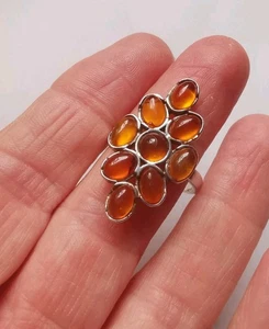 Sterling Silver Amber Ring, Size R. R15M - Picture 1 of 3