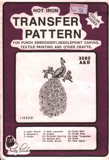 3080 Embroidery Hot Iron Transfer Pretty Punch Shopettes Peacock Floral UNCUT - Image 1 of 1