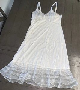 G8 WHITE M/L NO TAG VTG LACE SLIP DRESS CHIFFON TRIM LINGERIE HOLLYWOOD GLAMOUR - Picture 1 of 18