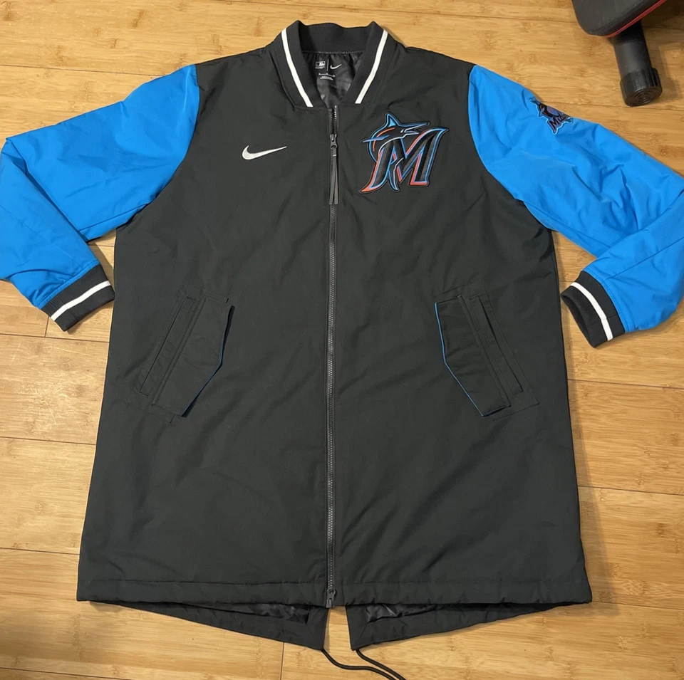 Nike Miami Marlins Dugout Full Zip Bomber XL Jacket Mens Patch Coach MLB🔥 NWOT - Image 1 of 4