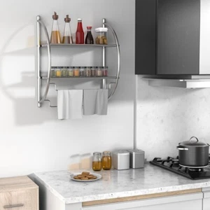 2-Tier Wall Mount Shower Organizer Towel Storage Rack - Picture 1 of 8
