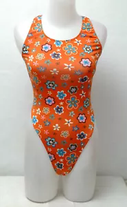 Orange Floral Thong Spandex Leotard for Women size 8 Small - Picture 1 of 3