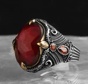 925 Sterling Silver Men's Ring Turkish Handmade Natural Stone  Zircon Stone - Picture 1 of 3