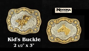 KID'S Bullrider - Horsehead ~WESTERN BELT BUCKLE~ NOCONA Silver Gold Stars 37989 - Picture 1 of 2