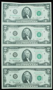 1976 $2 Federal Reserve Star Note Uncut Sheet of 4 Crisp UNC - Many Available! - Picture 1 of 3