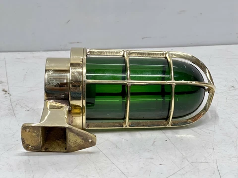 Antique Office House Decoration Brass Wall Mount Light Fixture - Green Glass Cover
