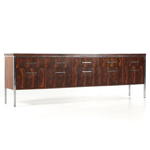 Florence Knoll Style Mid Century Rosewood and Chrome File Credenza Cover
