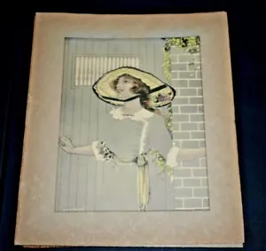 "Antiguo C. E. Perry Art Nouveau Mujer Sombrero Grande con Flores Estampado Litográfica 9"" x 7" - Imagen 1 de 5