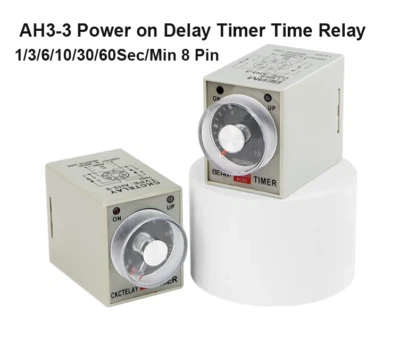 AH3-3 Power on Delay Timer Time Relay 1/3/6/10/30/60Sec/Min 8 Pin - Image 1 of 4