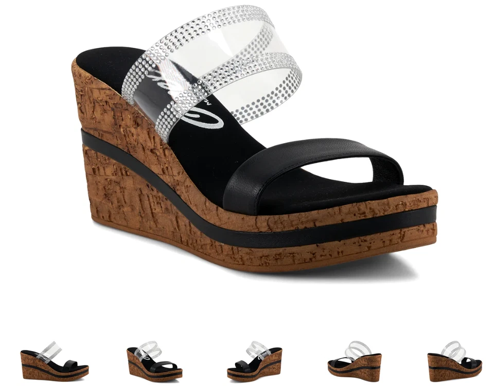 Onex Vanish 黑色皮革/Lucite 坡跟凉鞋女式 5-11 码/全新!!! — 第 1/1 张图片