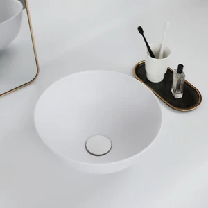 White Bathroom Sink Round Vanity Basin Deck Mounted Bowl With Brass Pop Up Drain - Picture 1 of 6