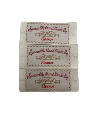 Open pkg Vintage 3 Custom Sewing Woven Label ELEANOR Monogram Tag On Clothes - Изображение 1 из 4