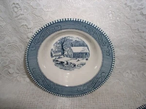 Tazón de ensalada de cereales de sopa de escena azul Royal Ironstone EE. UU. currier e ives excelente estado - Imagen 1 de 4