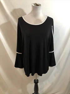 Top Calvin Klein negro manga larga acampanado, ribete blanco - XL para mujer - Imagen 1 de 5