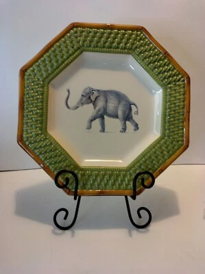 ОБЕДЕННАЯ ТАРЕЛКА RAYMOND WAITERS EMPIRE ВОСЬМИУГОЛЬНЫЙ СЛОН ЗЕЛЕНАЯ КОРИЧНЕВАЯ 11 X 11 - Изображение 1 из 2