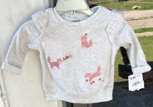 Baby Mädchen 0-3 Monate grau Fleece LS Top bestickt Fuchs Carters Kind von mir Neu mit Etikett 08 - Bild 1 von 6