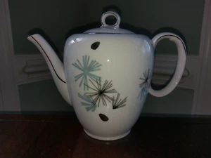 Berkshire Fine China Tea Pot Constellation Starburst Platinum Aqua Blue Vintage - Picture 1 of 12