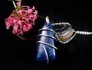 Afghanistan Blue Lapis Lazuli Crystal Pendant in Sterling Silver SS #57 - Picture 1 of 3