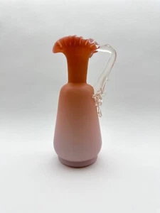 Victorian Peach Satin Glass Ewer / Pitcher Crimped Top & Applied Thorn Handle - Picture 1 of 10