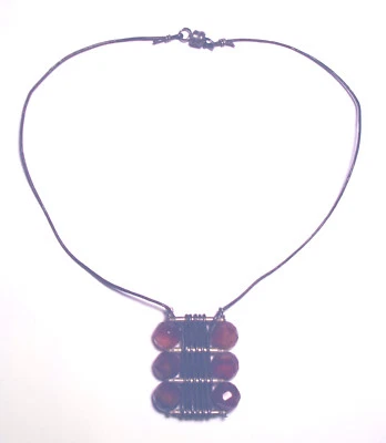 Genial COLLAR MODERNISTA Cuero/ESTERLINA 925 Facetado AGATA Piedras Preciosas Firmado SS Foto 1 de 2