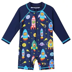 Baby/Toddler Boy Swimsuit Long Sleeve One-Piece Swimwear Rashguard NavyRocket... - Picture 1 of 6