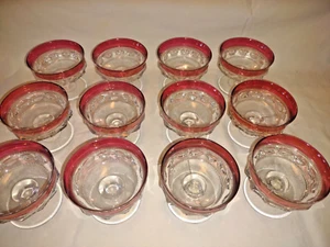 Set/12 Tiffin Indiana Glass Kings Crown Thumbprint Ruby Red Footed Dessert Bowls - Picture 1 of 9