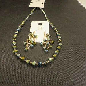 Kette Halskette L 54cm+Hänge Ohrringe 6cm 2tg Set SIX Glas Grün Modeschmuck NEU - Bild 1 von 8
