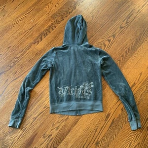 Vtg Y2K Juicy Couture Vicious Teal Velour Zip Up Hoodie Made In USA Bling Sz M - Picture 1 of 11