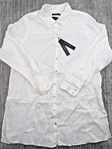 Tahari 100% Linen Shirt Dress Cover-up White Women's Large Roll Sleeves NWT - Picture 1 of 14