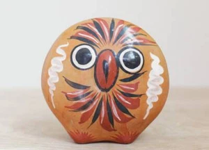 Tonala Owl w Bird Painted on Back Made in Mexico/ Unique Mid Century Art Pottery - Picture 1 of 9