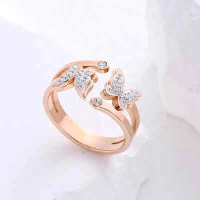 Anillo Mariposa Embellecido Ajustable - Chapado en Oro Rosa de 18K Acero Inoxidable Foto 1 de 2