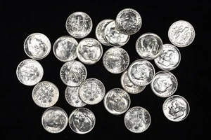 1955-S Gem BU Uncirculated Roosevelt Silver Dime HALF ROLL OF 25 COINS - Picture 1 of 4