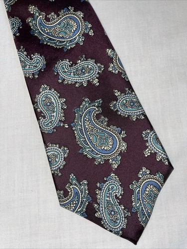 Christian Dior abito cravatta uomo taglia 55” viola paisley 100% seta business formale