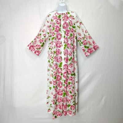 Bata Floral Años 70 De Colección L Rosa Estampado Retro Boho 1 Bolsillo Caftán Cremallera Foto 1 de 4
