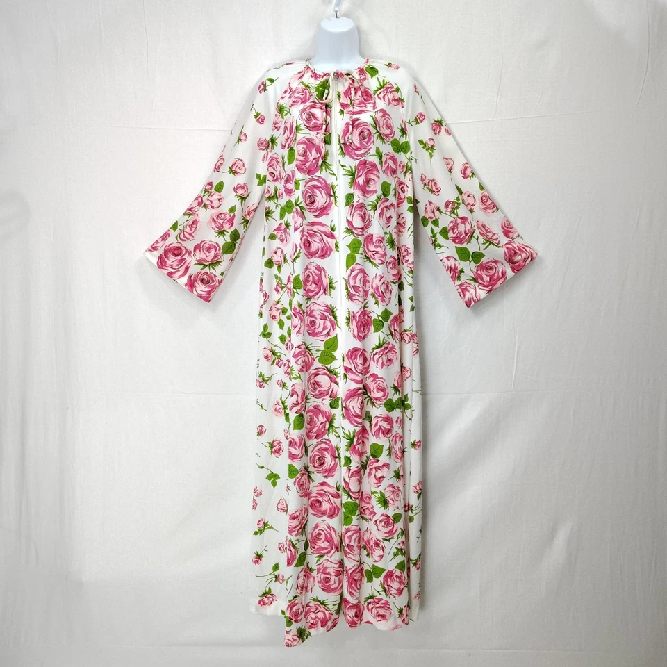 Bata Floral Años 70 De Colección L Rosa Estampado Retro Boho 1 Bolsillo Caftán Cremallera Foto 1 de 4