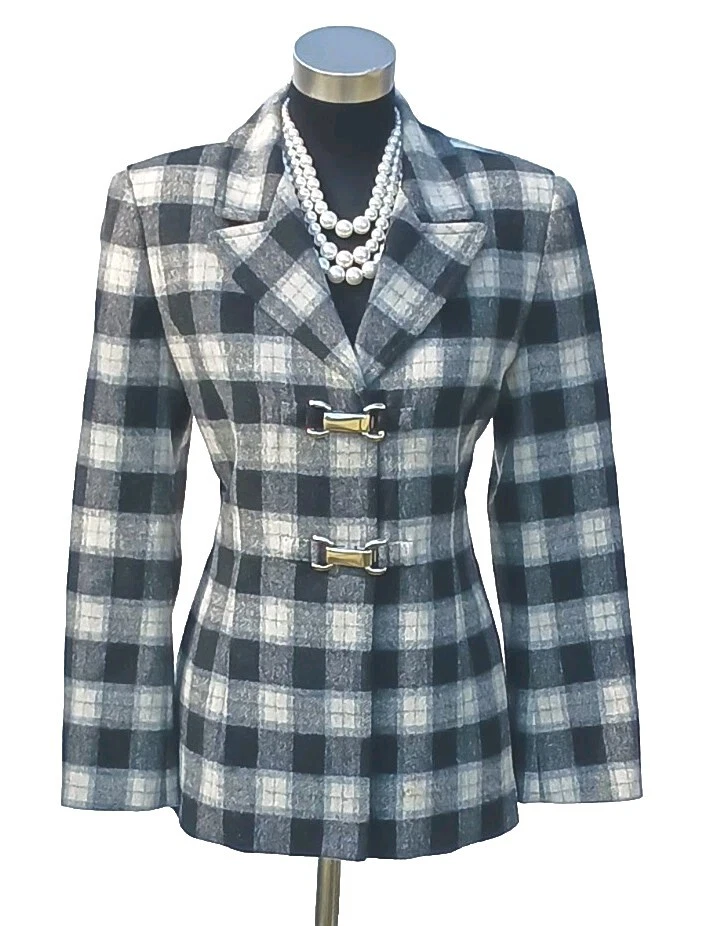 Carlisle Jacket 4  Gray Black Beige Wool Dress Casual Women's Plaid Blazer XS S - Image 1 of 4