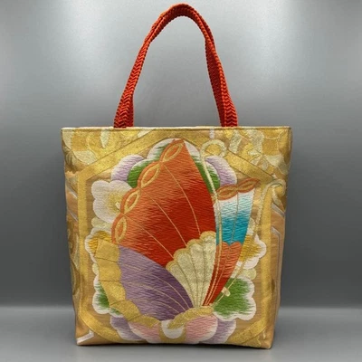 Bolso de Mano Kimono Manchado Obi Obijime Remake Hecho a Mano Mariposa Dorada Foto 1 de 4