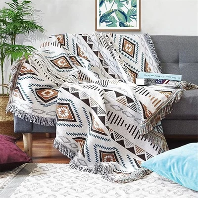 Boho Throw Blankets Knit Bed Blankets with Tassel Aztec Western Throws Cover ... - Image 1 of 4
