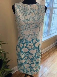 Oscar de la Renta Italy Silk/Cotton Blue/White Floral Sheath Dress Women’s Sz 4 - Picture 1 of 14